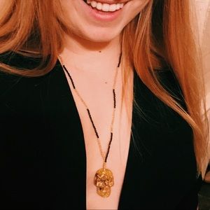 Skull resin necklace with hand beaded chain by nvz